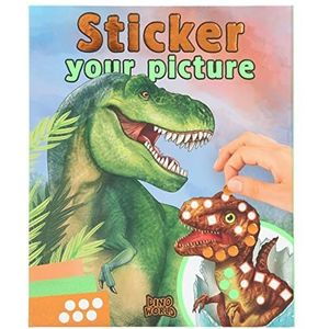 Depesche 11882 Dino World Sticker Your Picture-Stickerboek met 25 Seiten Voller Dinosaurier, Dschungel- en Urzeit-motief om te beginnen, met 10 opklekkervellen in verschillende vormen en kleuren