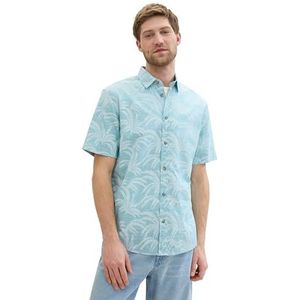 TOM TAILOR 1041363 Herenhemd (1 stuk), 35409 - geborsteld turquoise bladdesign