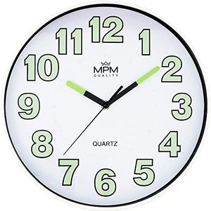 MPM Lumini Wall Clock E01.4185.00 Wandklok zonder tikkende geluiden, rond voor woonkamer, keuken, kantoor, slaapkamer, werkt op batterijen, Ø 300 x 35 mm, wit