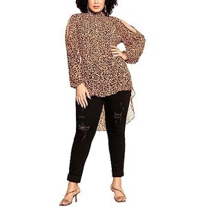 CITY CHIC Blouse plissée léopard grande taille pour femme, léopard, 44-grande taille