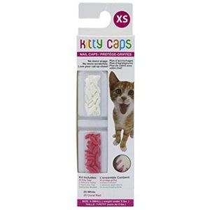 Kitty Caps Petten voor katten, veilig en elegant alternatief voor het verslawen, stoppen van snacks en krassen, XS (minder dan 1,5 kg), zuiver wit en koraalrood