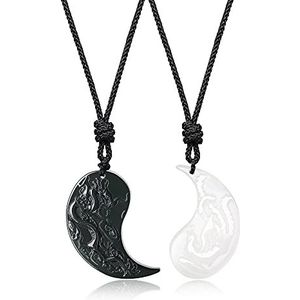 COAI Hangers voor koppels, Yin Yang Phoenix draak, obsidiaan, Steen, Obsidiaan en witte jade