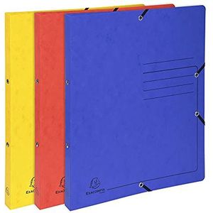 Exacompta - 542550E - 1 verpakking met 5 ringmappen glanzend bedrukt met elastieken - 2 ringen rond 15 mm - buitenafmetingen 32 x 25 cm - formaat DIN A4-3 kleuren gesorteerd