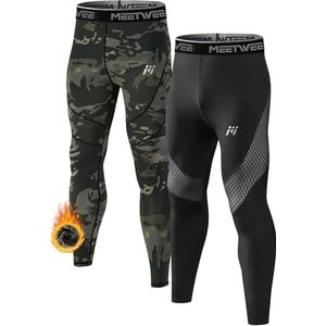 MEETWEE Thermobroek voor heren, thermisch ondergoed, lange panty's, warm, compressie, basislaag, leggings, Camo + Zwart