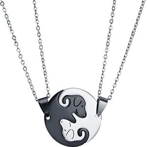 Yin Yang puzzel ketting voor mannen en vrouwen, lange afstand vriendschapsketting 2 stuks, Roestvrij staal, Strass