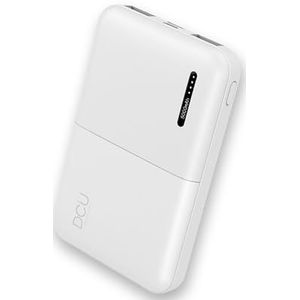 DCU TECNOLOGIC Externe accu, 5000 mAh, drievoudige uitgang, 2 USB-poorten, intelligente batterijbescherming, USB-C-kabel inbegrepen voor het opladen, kleur: wit