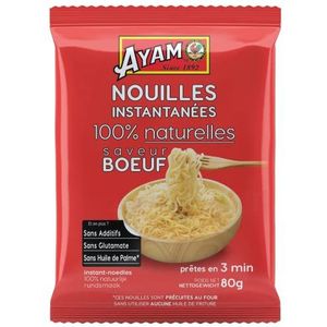 AYAM Instant noedels met rundvleessmaak, 100% natuurlijk, met specerijen, licht en verteerbaar, klaar in 3 minuten, zonder toevoegingen, zonder glutamaat, zonder palmolie, voor 1 persoon, 80 g