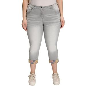 Ulla Popken Vrouwen grote maten grote maten jeans grote maat met bedrukt, binnen bedrukt, 5-pocket-snit 806380, grijs/beige