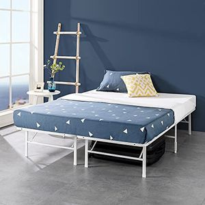 Zinus SmartBase matras, metalen bedframe, eenvoudige montage, opslag onder bed, 135 x 190 cm, wit