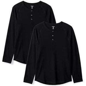 Amazon Essentials Henley shirt met lange mouwen, slim fit, zwart, M