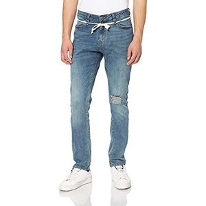 Urban Classics Heren Slim Fit Drawstring Jeans, Mid Heavy Destroyed Washed