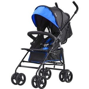 VEVOR Lichte opvouwbare en compacte kinderwagen, rugleuning kantelbaar, meerdere posities, koolstofstaal, grote opbergmand, met parasol voor reizen en meer, zwart/blauw, 780 x 500 x 1040 mm