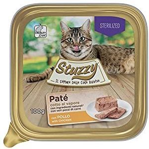 Stuzzy, natvoer voor volwassen katten, gesteriliseerd met kipsmaak, paté lijn en vlees in stukken - totaal 3,2 kg (32 bakken van 100 g)