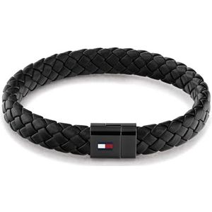 Tommy Hilfiger Sieraden Heren Leren Armband Zwart - 279033 - Eén Maa - Roestvrij Staa