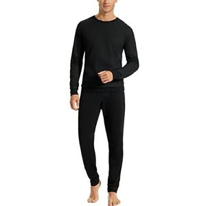Uncover by Schiesser Slaappak voor heren, shirt en broek, lang met borduren, nachtkleding, zwart.