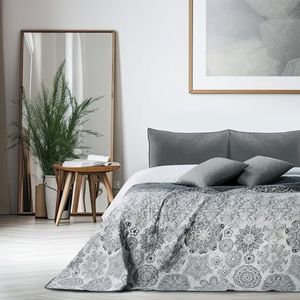 DecoKing 77191 sprei dubbelzijdig polyester, grijs-wit, 170 x 210 x 1 cm, polyester, grijs-wit, 170 x 210 cm