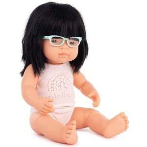 Miniland Babypop Aziatisch Meisje met Bril 38cm - Leer diversiteit met deze anatomisch correcte pop!