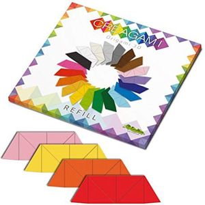 CreativaMente - Voorgesneden kaarten met vouwrails voor Origami 3D, kleur roze, zwavelgeel, tropisch oranje, scharlakenrood 873