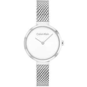 Calvin Klein 25200082 Analoog Quartz Dameshorloge met Milanese armband van zilverkleurig roestvrij staal, Wit., armband