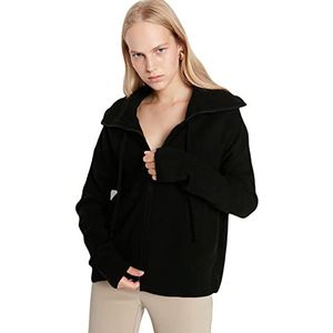 Trendyol Oversized standaard gebreid vest met omslagkraag voor dames, zwart, M, zwart.