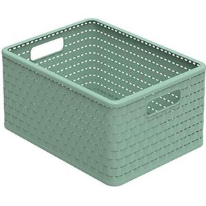 Rotho Country Boîte de rangement 18 l aspect rotin plastique (PP recyclé) sans BPA, vert, A4/18 l (36,8 x 27,8 x 19,1 cm)