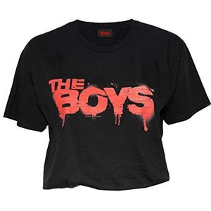 Kort dames T-shirt met rood logo ""The Boys tekstlogo"" | officieel product | trendy crop top voor vrouwen, cadeau-idee voor verjaardag voor mama, zus, dochter, zwart.