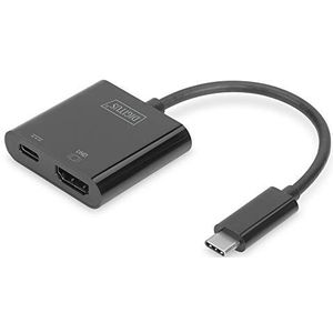 DIGITUS Grafische adapter USB Type-C Basic Line – USB C naar HDMI, laadaansluiting type C, zwart