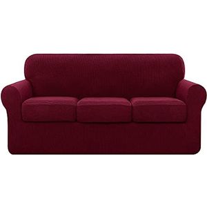 subrtex 3-zits bankovertrek met 3 aparte zitkussens, hoge elasticiteit voor fauteuils, meubelbescherming (3-zits, bordeauxrood)