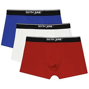 SIXTH JUNE - Set van 3 boxershorts voor heren - elastische band - nauwsluitende pasvorm - 95% katoen, 5% elastaan, blauw/rood/wit