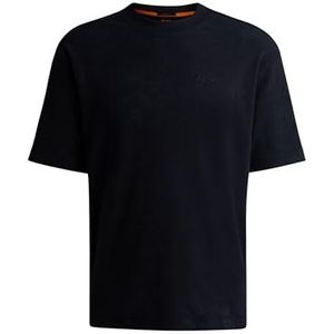 BOSS Heren TeeTowel Relaxed T-shirt van katoenen badstof met logo, Blauw