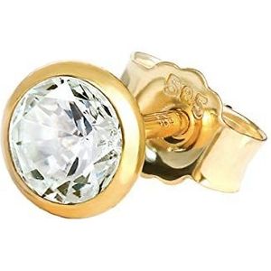 NKlaus Enkele oorsteker 5,0 mm geelgoud 585 goud 14 karaat heren oorbellen kristal zirkonia wit 1768, geelgoud, Edelsteen van zirkonia.