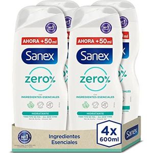 Sanex Zero% normale huid, douchegel of bad, hydraterend, verpakking van 4 stuks x 600 ml