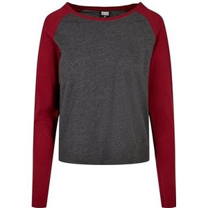 Urban Classics Contrasterend Raglan damesshirt met lange mouwen, kool/bordeauxrood