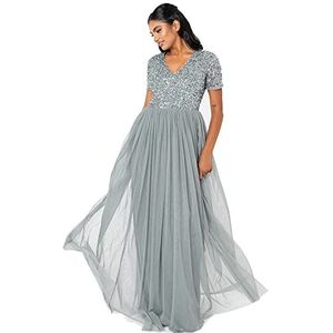 Maya Deluxe Maxi-jurk met V-hals en korte mouwen voor dames, empire-maat, eindejaarsbal, bruidsmeisje, bruidsmeisjesjurk, bruidsmeisjesjurk, bruidsmeisjesjurk