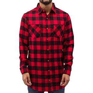 Urban Classics Zijrits Long Checked flanellen overhemd casual heren, Zwart/Rood