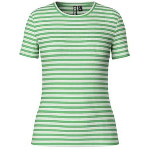PIECES Pcruka Ss Top Noos BC T-shirt voor dames, Absint groen / strepen: Cloud Dancer
