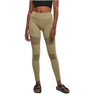URBAN CLASSICS Tech Mesh Leggings voor dames, transparante mesh-inzetstukken op de benen, elastisch en flexibel materiaal, normale taille, meerdere kleuren, maten: XS - 5XL, Khaki (stad)