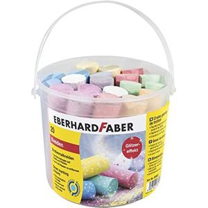 Eberhard Faber 526520, straatkrijt in 5 heldere kleuren met glittereffect, krijtemmer met 20 krijtjes, voor kleurrijk schilderplezier op asfalt, straten en trottoirs