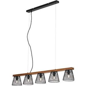 Briloner Leuchten Retro vintage hanglamp 5 lampen in hoogte verstelbaar rastereffect 5 lampen E14 max. 25 W hout metaal zwart 1100 x 150 x 1360 mm