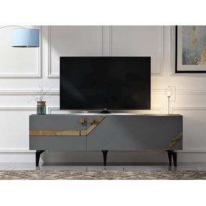 Hanah Home Elegante tv-kast, antraciet en goud, 150 cm x 49 cm x 30 cm, 100% melamine, dikte 18 mm, modern design voor de woonkamer