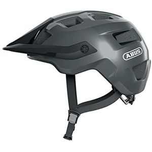 ABUS MoTrip Mountainbike-helm, robuuste fietshelm met in hoogte verstelbaar vizier voor mountainbike, individuele pasvorm, uniseks, glanzend, grijs, L