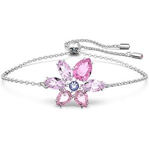 Swarovski Gema armband, bloem versierd met roze en paarse kristallen, gerhodineerd metaal, Kristallen, gerhodineerd, Glazen
