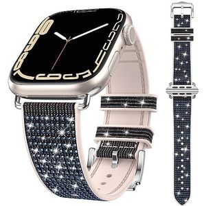 Kamita Armband met pailletten, compatibel met Apple Watch armbanden 41 mm, 40 mm, 38 mm, verstelbare horlogeband van strass, siliconen horlogeband met diamant voor iWatch Series 9, 8, 7, donkerblauw