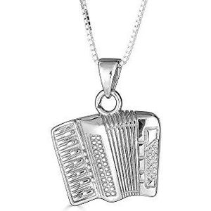 Halsketting met hanger, sterling zilver 925/1000, muziek, accordeon, muziek (kettinglengte verkrijgbaar 40 cm - 45 cm - 50 cm - 55 cm), NA/, NA/