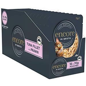 Encore Natural Natvoer voor katten, tonijnfilet met garnalen in 70 g zak (16 x 70 g)