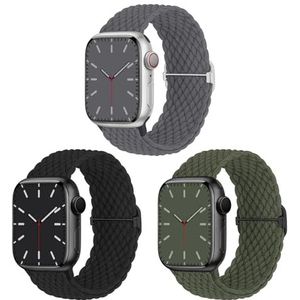 3 stuks gevlochten armbanden compatibel met Apple Watch 42 mm 44 mm 45 mm 49 mm elastisch nylon bandje voor Apple Watch 9, 8, SE, 7, 6, 5, 4, 3, 2, 1