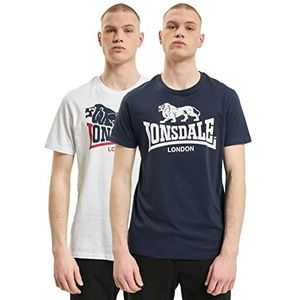 Lonsdale Londen Loscoe T-shirt voor heren, verpakking van 2 stuks, Wit.