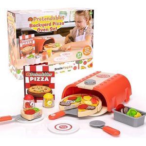 Fat Brain Toys Pretendables Pizzaovenset - speelkeuken met oven, schil, pizzaschijven, toppings en andere keukenaccessoires voor kinderen - educatief speelgoed - speelgoed voor
