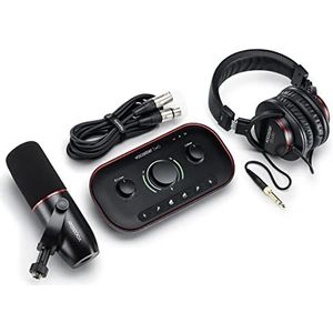 Focusrite Vocaster Two Studio - podcasting-interface voor het opnemen van gastheer en gast, met professionele Vocaster DM14v dynamische microfoon en HP60v headset. Zwart