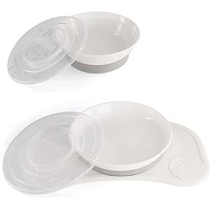 Twistshake Baby servies set mini kom | zuignap bord + placemat (31 x 17 cm) kom | BPA-vrij | bord voor het leren van voeding | wit